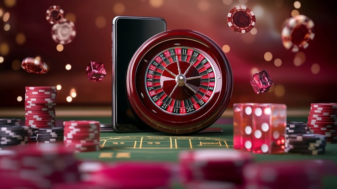Pemandangan virtual arena olahraga dan casino di handheld device